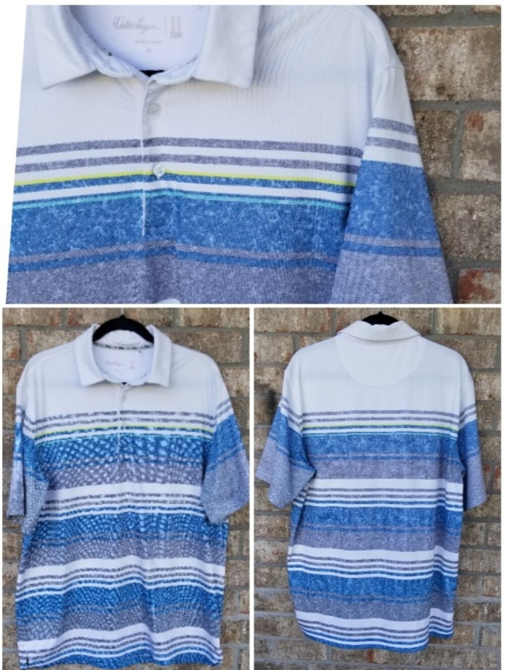 BLUE WHITE Striped Golf POLO Shirt (Men Med) Short Sleeve Dri-fit